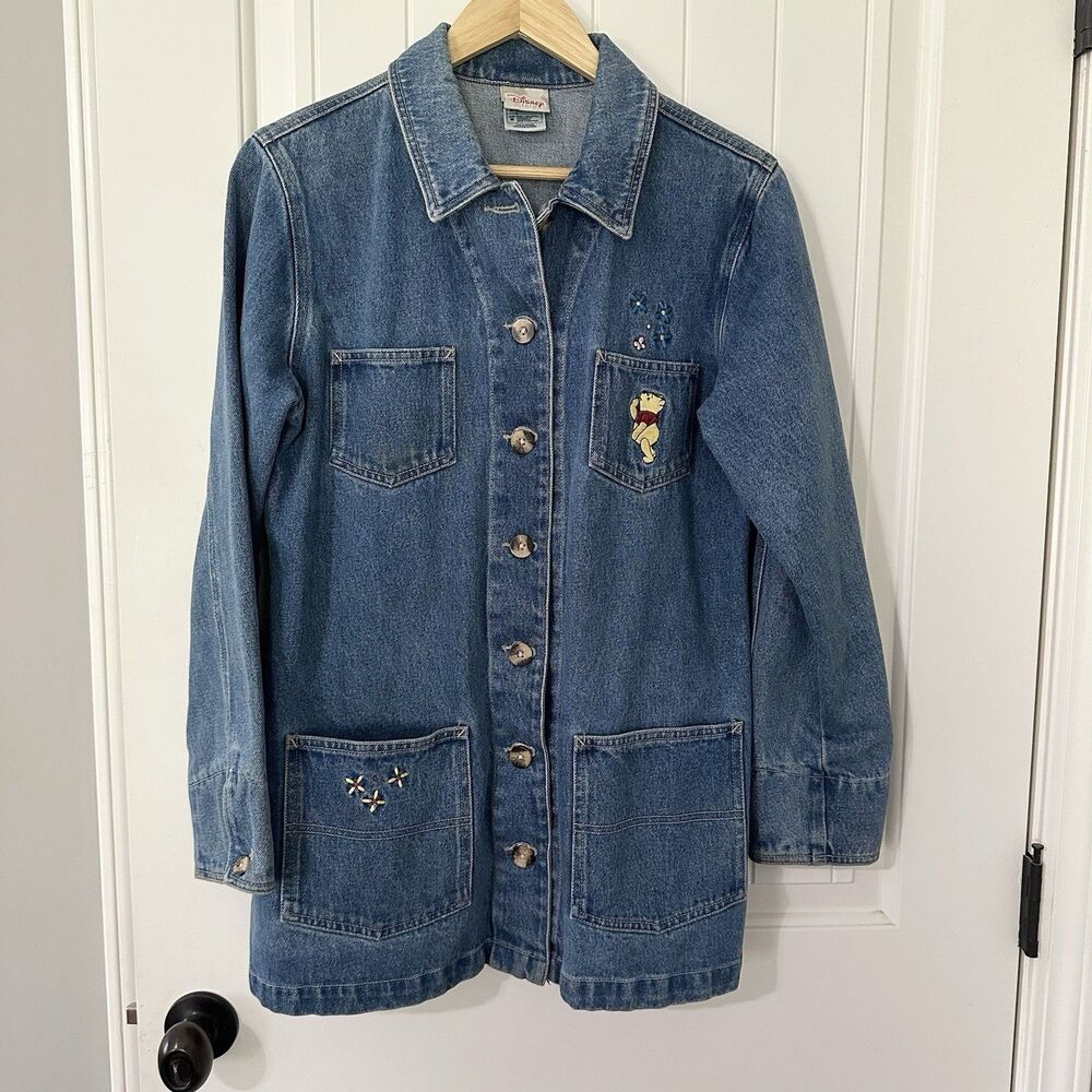 Vintage Winnie Pooh Disney Jacket Chore Embroidered Denim Size Medium Y2K